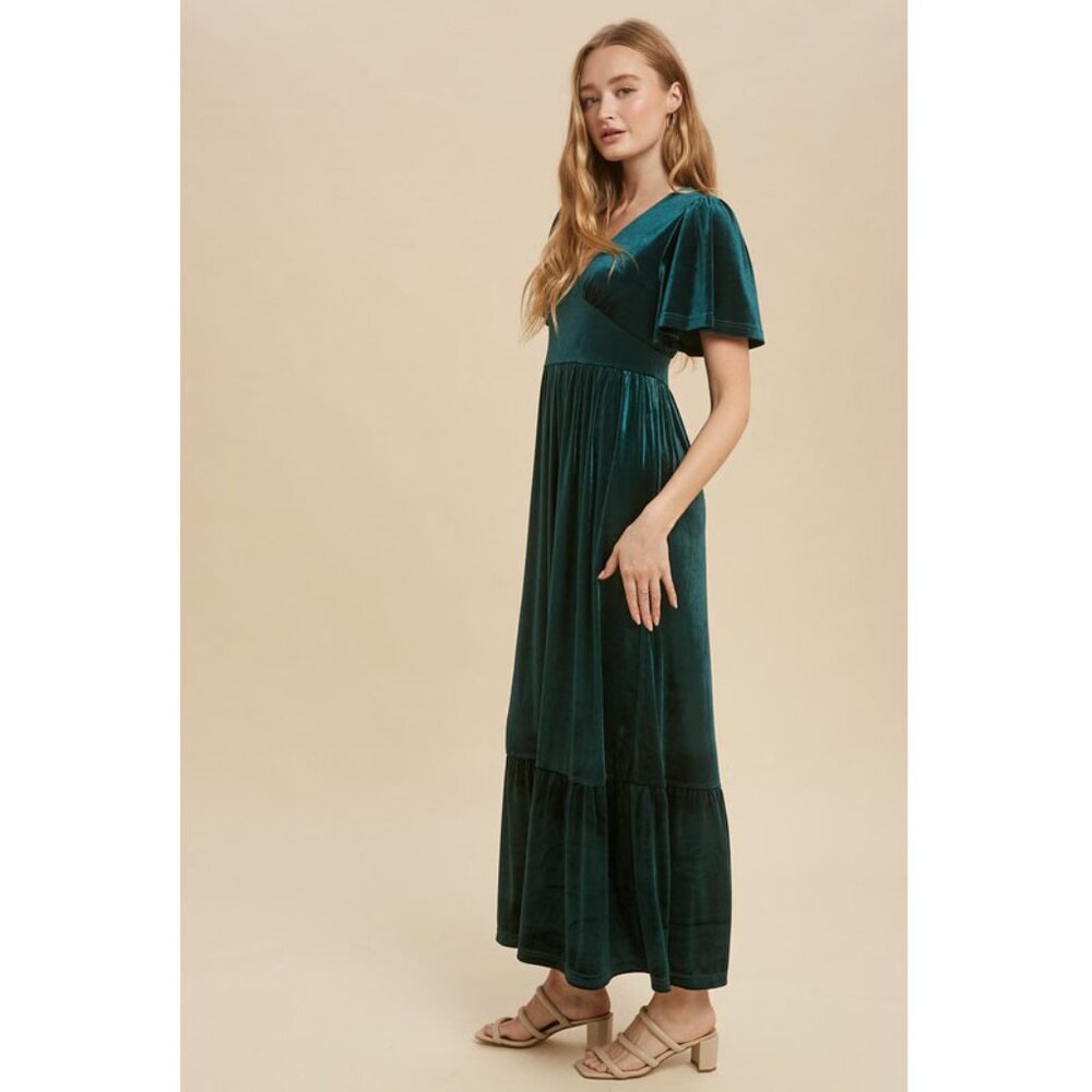 Luxurious Teal Velvet Maxi Dress - Picture 3 of 3